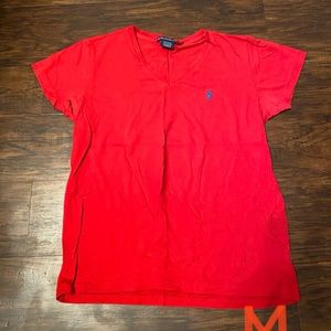 Red polo V neck T